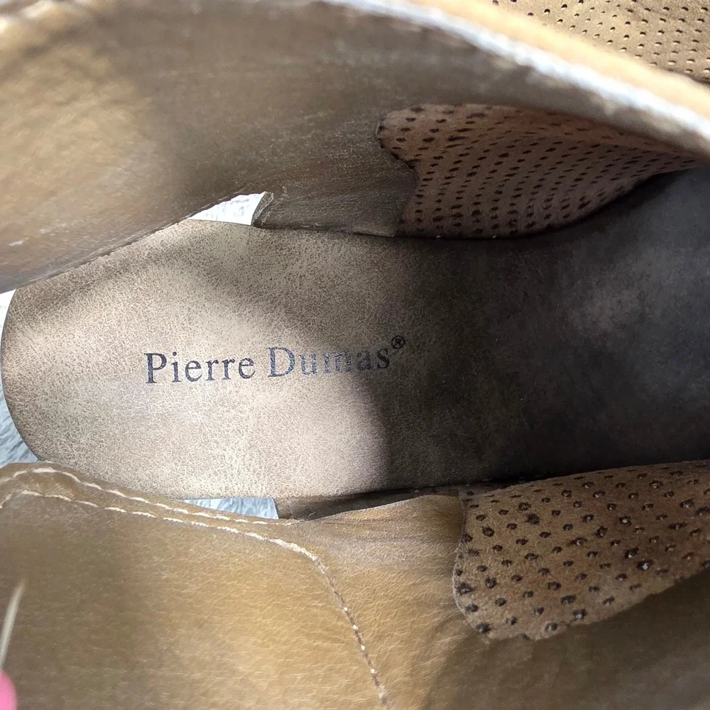 Pierre Dumas Perforated Platform Wedge Sandals Tan Suede Peep‎ Toe Womens 10